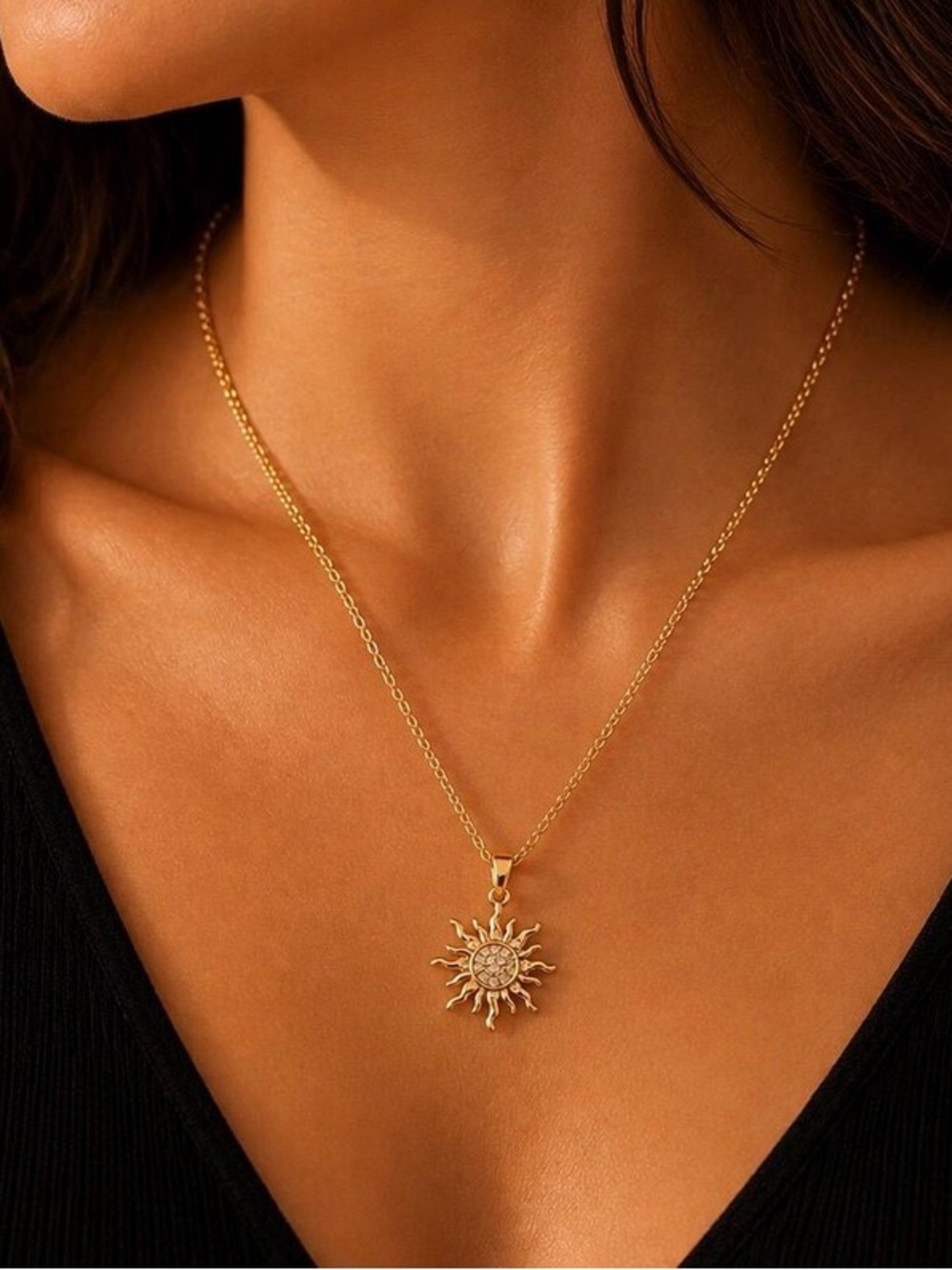 Sun Necklace for Women, Celestial Sun Pendant, Titanium Steel Necklace